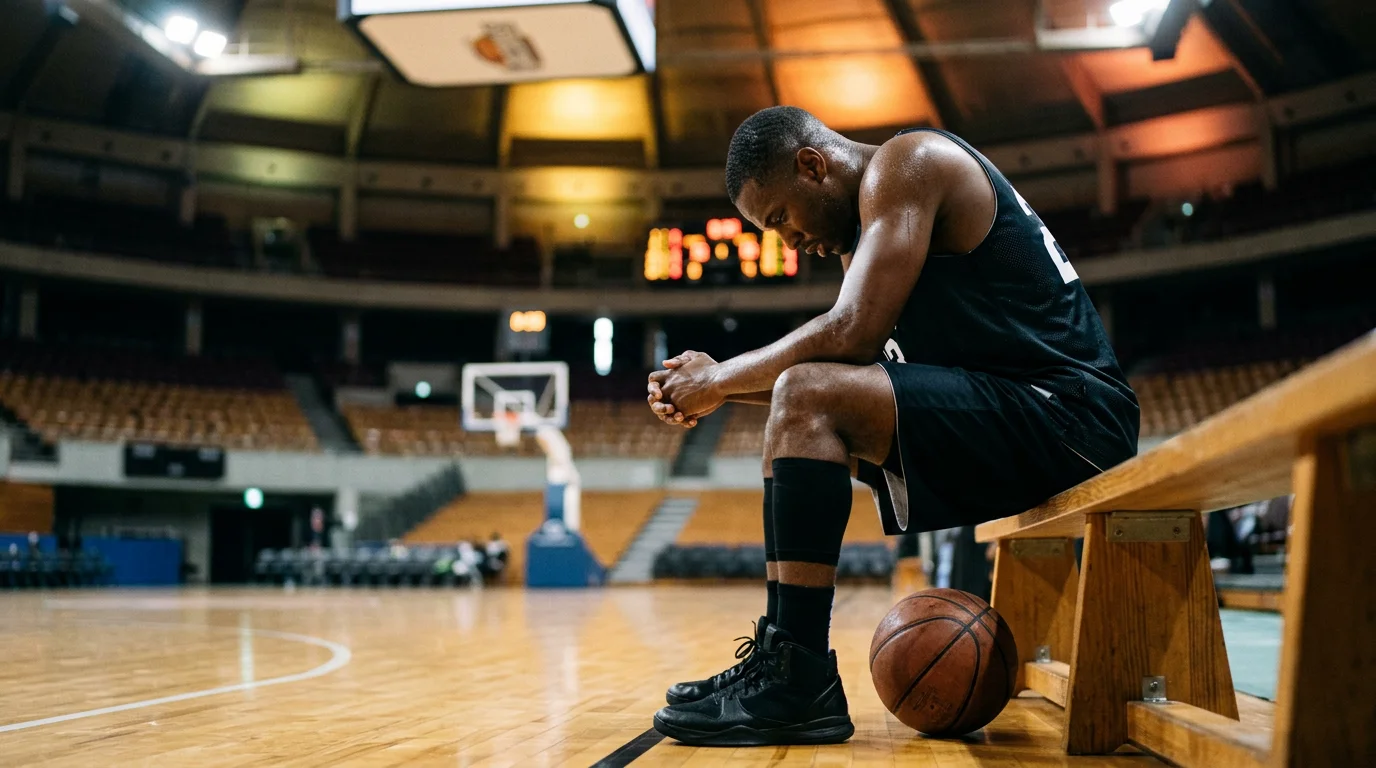 Tired NBA player representing fatigue factor in back-to-back games