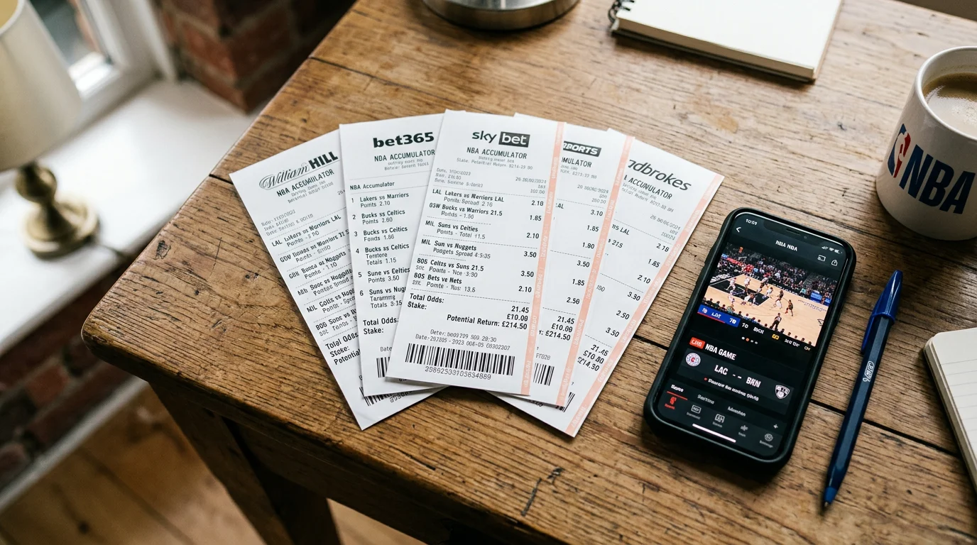 Multiple NBA betting slips combined into accumulator wager