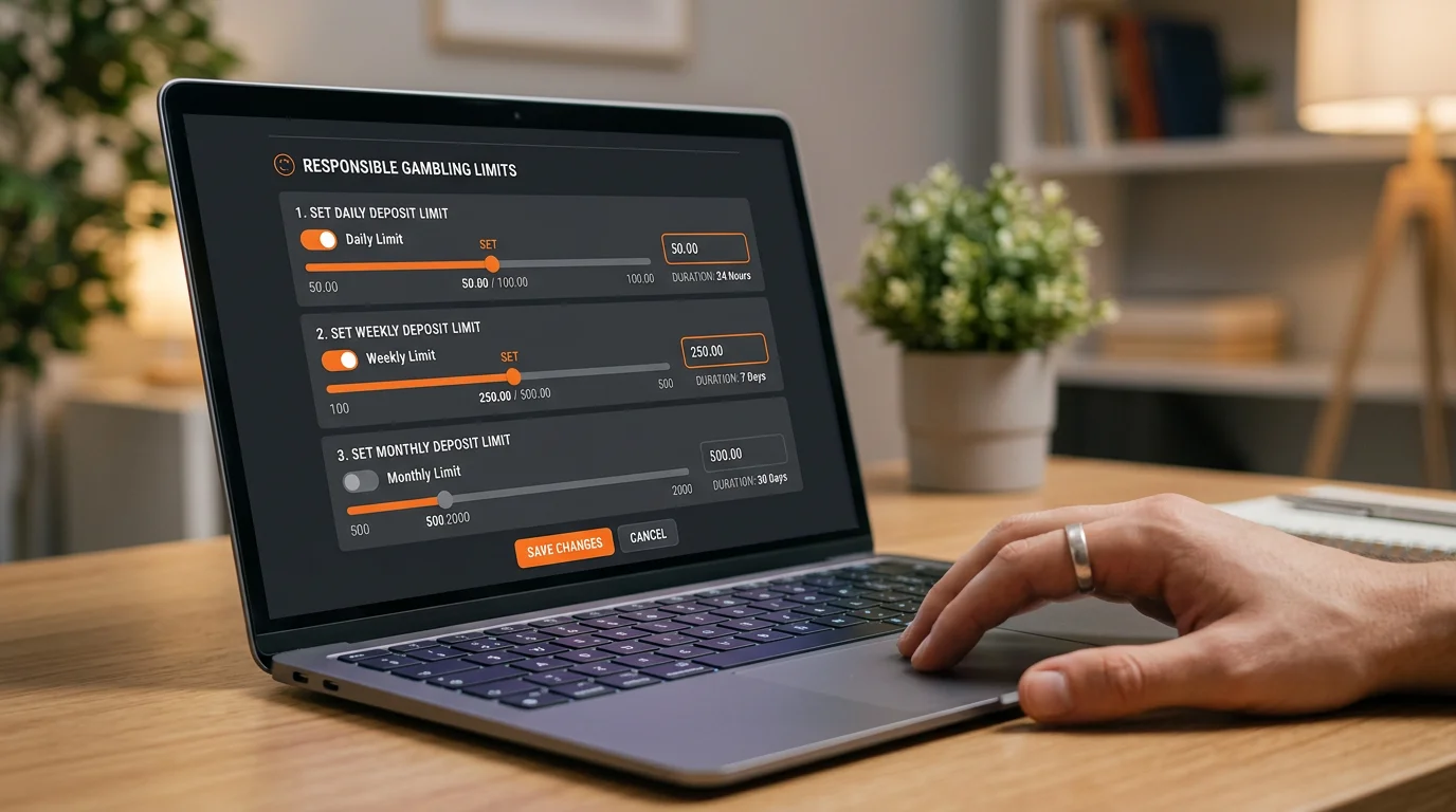 Close-up of a betting account settings screen showing deposit limit and cooling-off period options